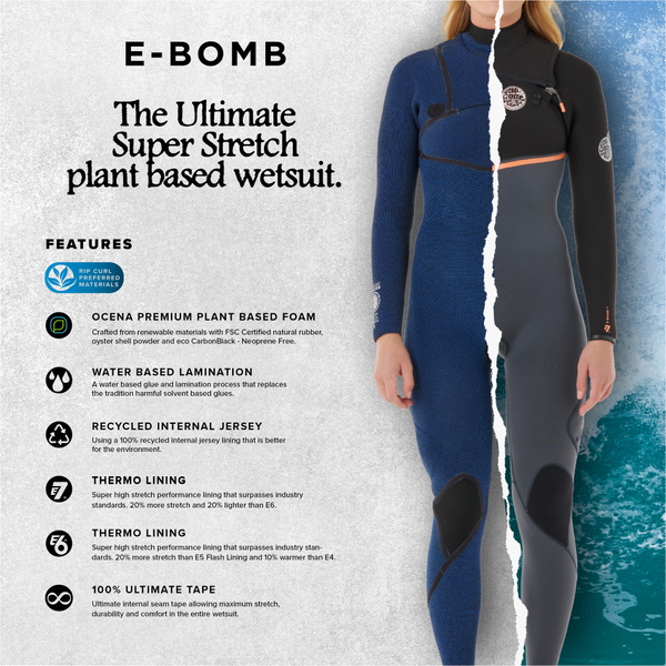 Roupa De Neoprene Feminina Rip Curl E-Bomb 3/2mm Zip Free Tamanho 16MWFS - Black (2026)